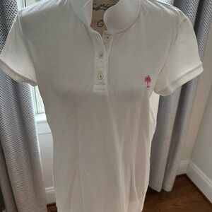 White Polo Shirt with Pink Lilly Logo